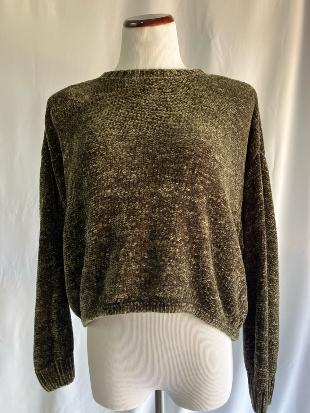 True Craft Olive Chenille Crewneck Sweater